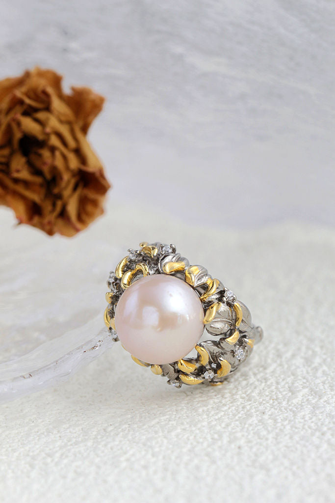 Inlaid Natural Freshwater Pearl Trendy Women Ring Beauty of Nature With Vintage Charm 925 Sterling Silver Rings Jewelry Gift