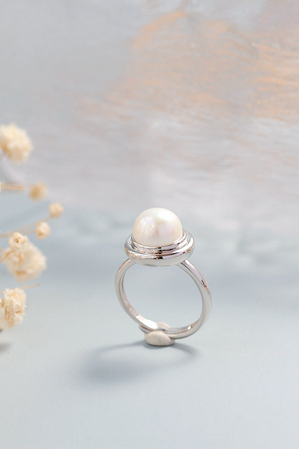 Authentic 925 Sterling Silver Ring Fashion Style Inlaid Natural Freshwater Pearl Rings Lady Creative Jewelry Gift