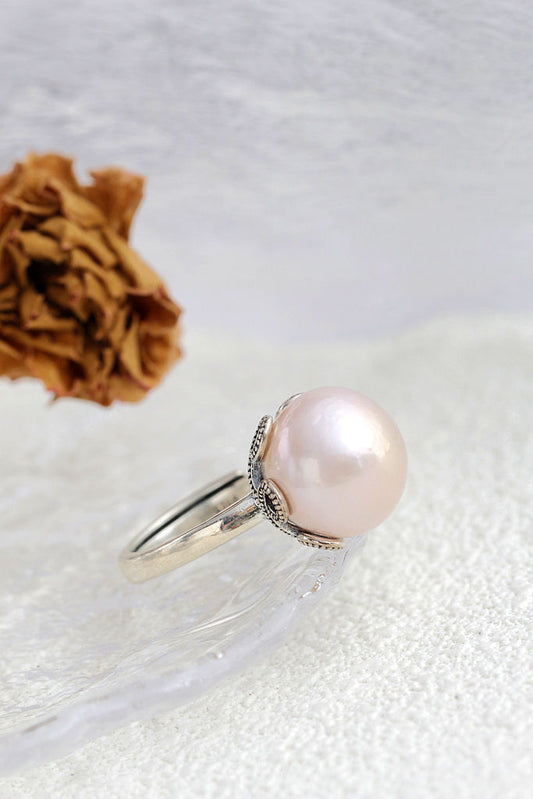 Inlaid Natural Freshwater Pearl Trendy Women Adjustable Ring Handmade Creative Delicate 925 Sterling Silver Rings Jewelry Gift