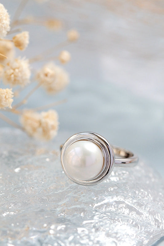 Authentic 925 Sterling Silver Ring Fashion Style Inlaid Natural Freshwater Pearl Rings Lady Creative Jewelry Gift