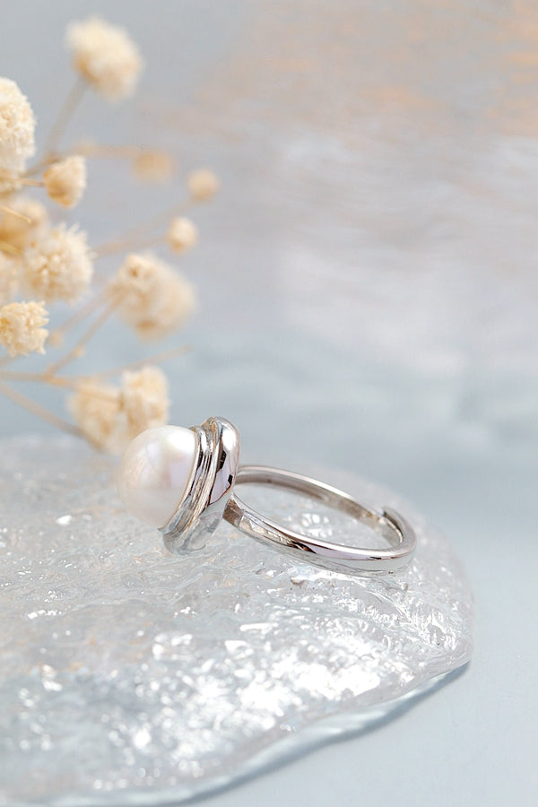 Authentic 925 Sterling Silver Ring Fashion Style Inlaid Natural Freshwater Pearl Rings Lady Creative Jewelry Gift