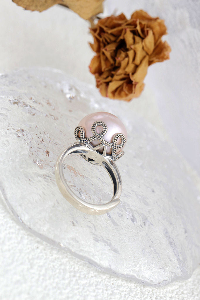 Inlaid Natural Freshwater Pearl Trendy Women Adjustable Ring Handmade Creative Delicate 925 Sterling Silver Rings Jewelry Gift