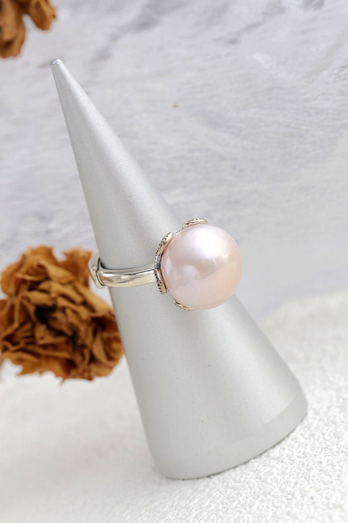 Inlaid Natural Freshwater Pearl Trendy Women Adjustable Ring Handmade Creative Delicate 925 Sterling Silver Rings Jewelry Gift