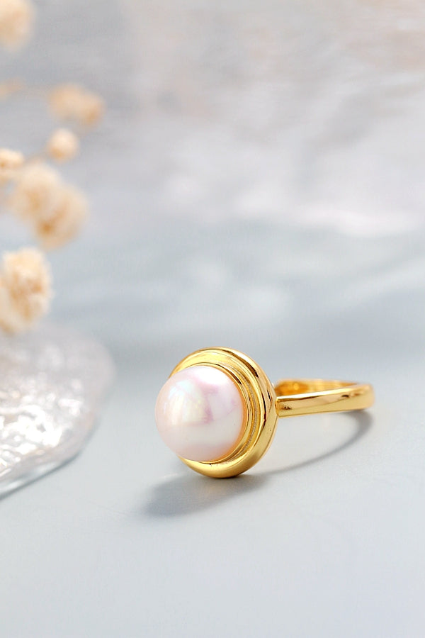 Authentic 925 Sterling Silver Ring Fashion Style Inlaid Natural Freshwater Pearl Rings 18K Gold Plated Creative Jewelry Gift