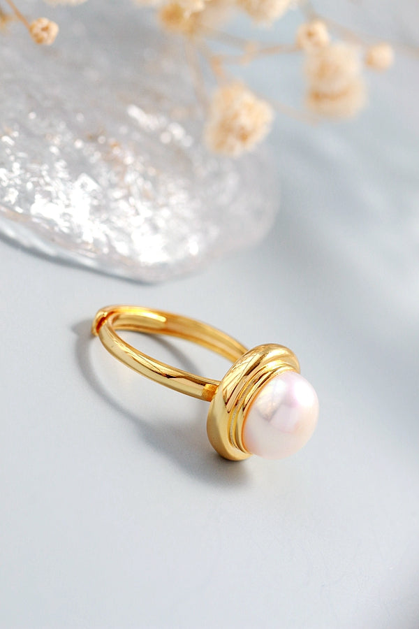 Authentic 925 Sterling Silver Ring Fashion Style Inlaid Natural Freshwater Pearl Rings 18K Gold Plated Creative Jewelry Gift