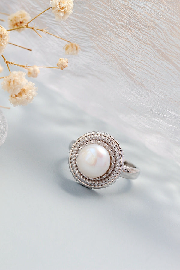 Authentic 925 Sterling Silver Ring Inlaid Natural Freshwater Pearl Adjustable Rings Lady Simple Fashion Style Jewelry Gift
