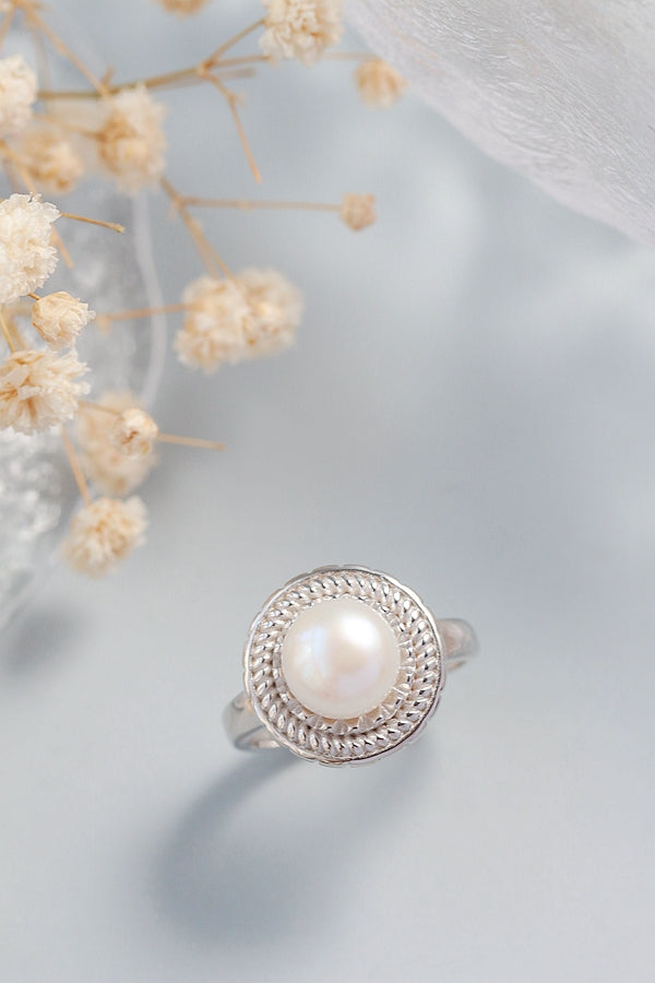 Authentic 925 Sterling Silver Ring Inlaid Natural Freshwater Pearl Adjustable Rings Lady Simple Fashion Style Jewelry Gift