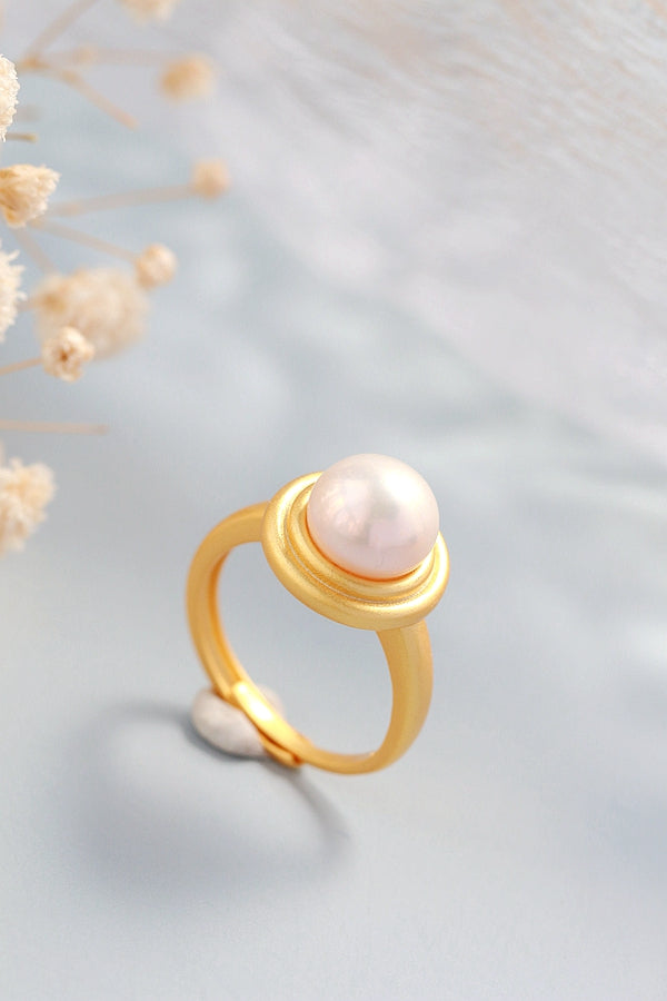 Authentic 925 Sterling Silver Rings Inlaid Natural Freshwater Pearl Fashion Round Ring Lady 18K Gold Plated Style Jewelry