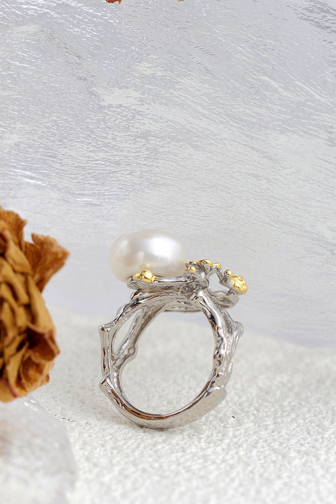 Authentic 925 Sterling Silver Rings Fashion Women Retro Style Inlaid Natural Freshwater Pearl Rings Party Fine Jewelry Gift