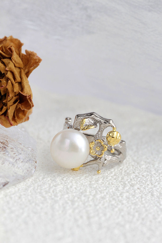 Authentic 925 Sterling Silver Rings Fashion Women Retro Style Inlaid Natural Freshwater Pearl Rings Party Fine Jewelry Gift
