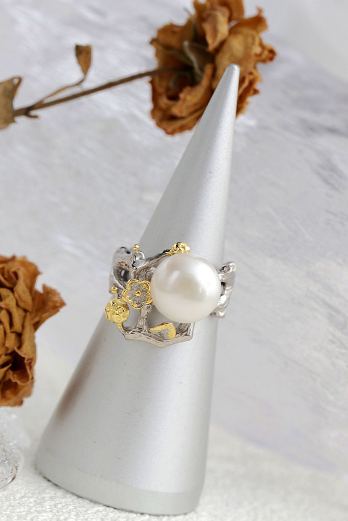 Authentic 925 Sterling Silver Rings Fashion Women Retro Style Inlaid Natural Freshwater Pearl Rings Party Fine Jewelry Gift