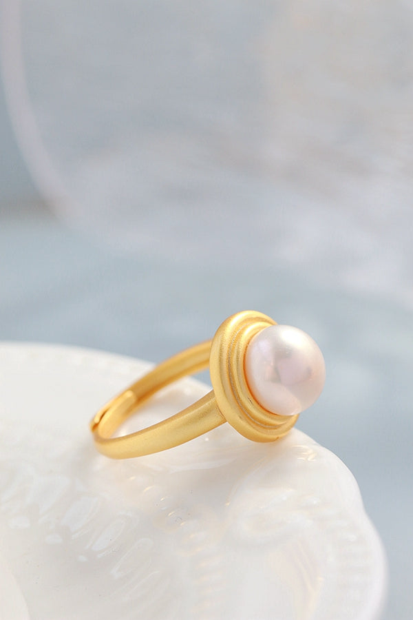 Authentic 925 Sterling Silver Rings Inlaid Natural Freshwater Pearl Fashion Round Ring Lady 18K Gold Plated Style Jewelry