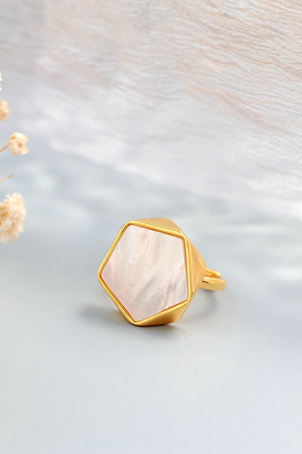 Authentic 925 Sterling Silver Ring Inlaid Natural Pearl Shell 18K Gold Plated Rings Geometric Design Fashion Style Jewelry Gift