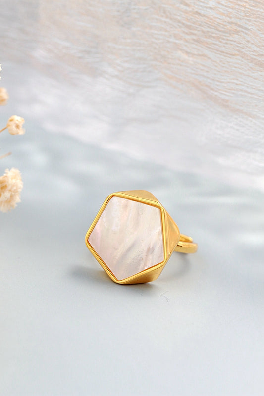 Authentic 925 Sterling Silver Ring Inlaid Natural Pearl Shell 18K Gold Plated Rings Geometric Design Fashion Style Jewelry Gift