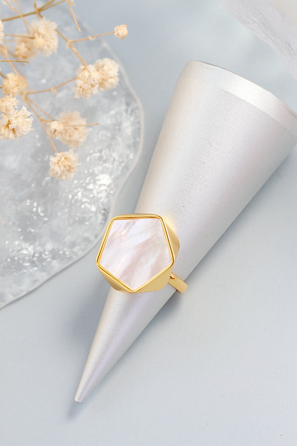 Authentic 925 Sterling Silver Ring Inlaid Natural Pearl Shell 18K Gold Plated Rings Geometric Design Fashion Style Jewelry Gift