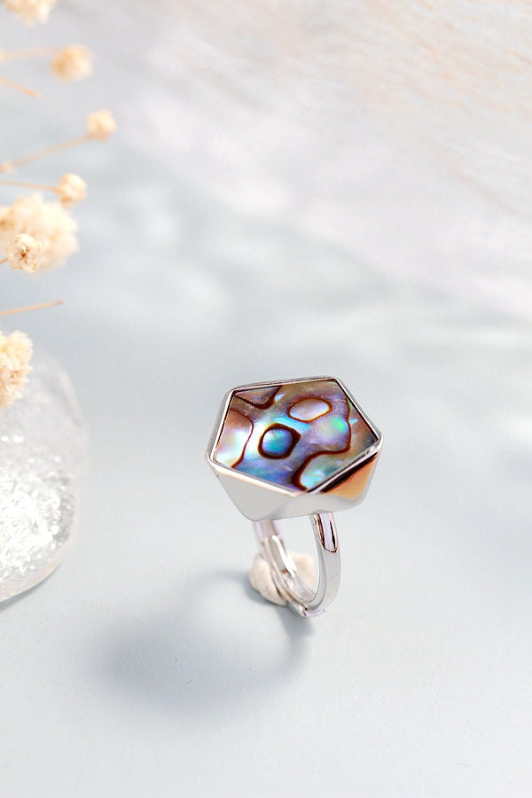 Natural Abalone Shell Ring Classic Hot Sale Geometric Creative Design 925 Sterling Silver Open Ring Fashion Women Jewelry Gift
