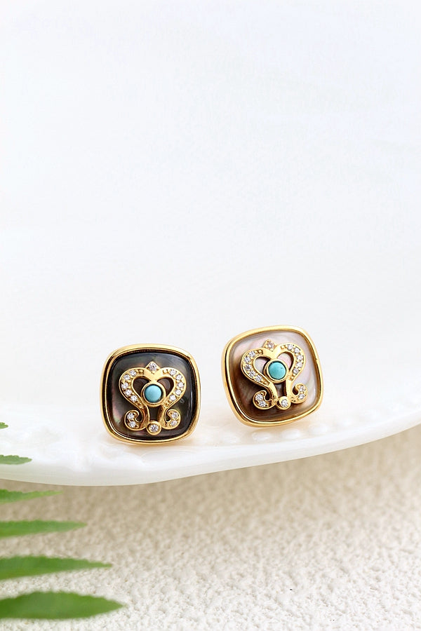 Authentic 925 Sterling Silver Earstuds Inlaid Natural Pearl Shellfish Geometric Square 18K Gold Plated Earrings Jewelry Gift