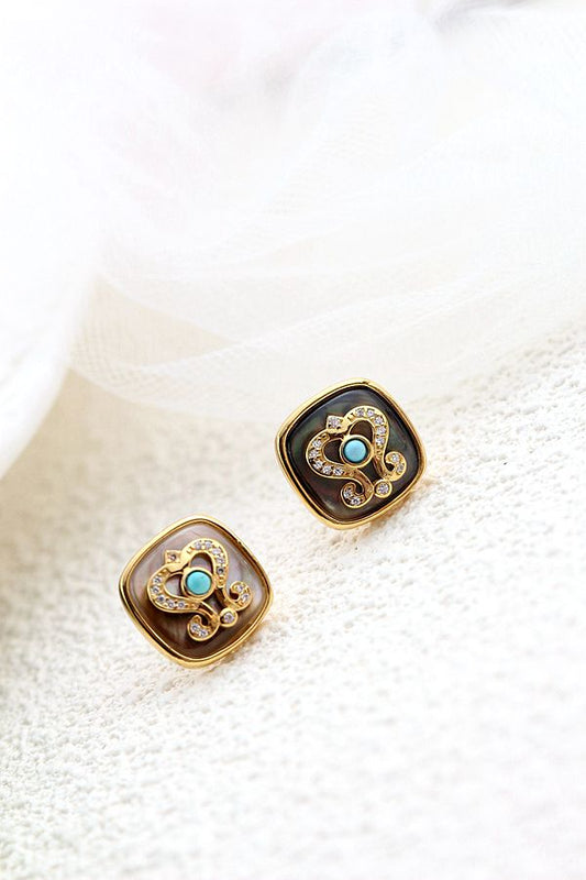 Authentic 925 Sterling Silver Earstuds Inlaid Natural Pearl Shellfish Geometric Square 18K Gold Plated Earrings Jewelry Gift