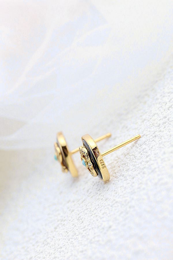 Authentic 925 Sterling Silver Earstuds Inlaid Natural Pearl Shellfish Geometric Square 18K Gold Plated Earrings Jewelry Gift
