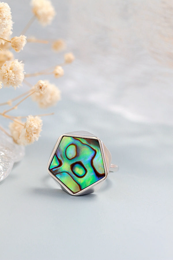 Natural Abalone Shell Ring Classic Hot Sale Geometric Creative Design 925 Sterling Silver Open Ring Fashion Women Jewelry Gift