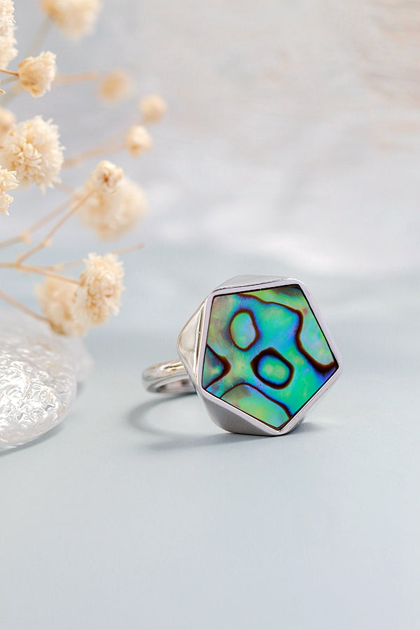 Natural Abalone Shell Ring Classic Hot Sale Geometric Creative Design 925 Sterling Silver Open Ring Fashion Women Jewelry Gift