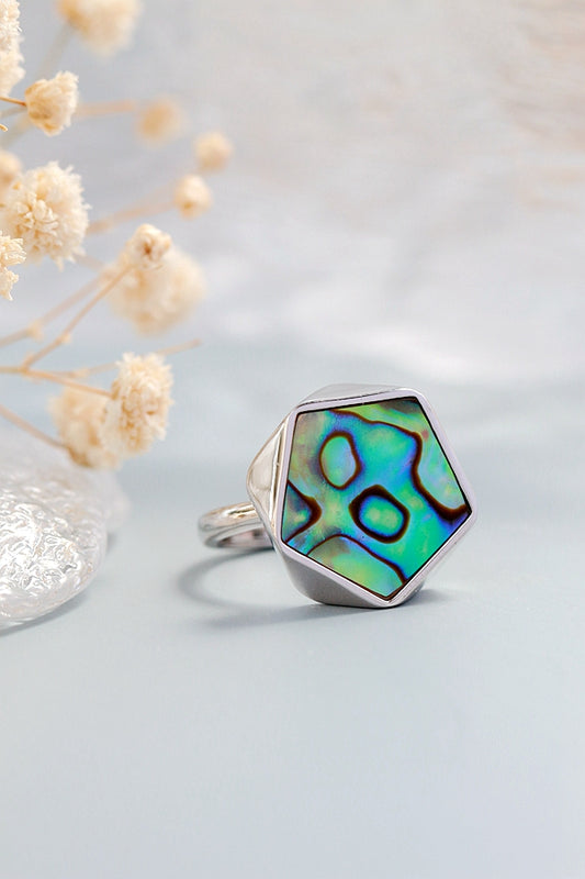 Natural Abalone Shell Ring Classic Hot Sale Geometric Creative Design 925 Sterling Silver Open Ring Fashion Women Jewelry Gift