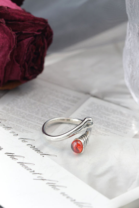 Classic Elegance 925 Sterling Silver Rings Inlaid Artificial Red Zircon Trendy Style Opening Adjustable Ring Women Jewelry Gift