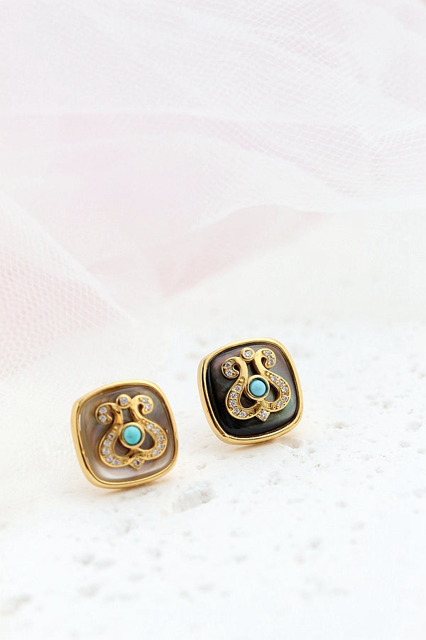 Authentic 925 Sterling Silver Earstuds Inlaid Natural Pearl Shellfish Geometric Square 18K Gold Plated Earrings Jewelry Gift