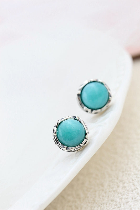 Authentic 925 Sterling Silver Earring Inlaid Natural Amazonite Retro National Style Antique Silver Lady Earring Jewelry Gift