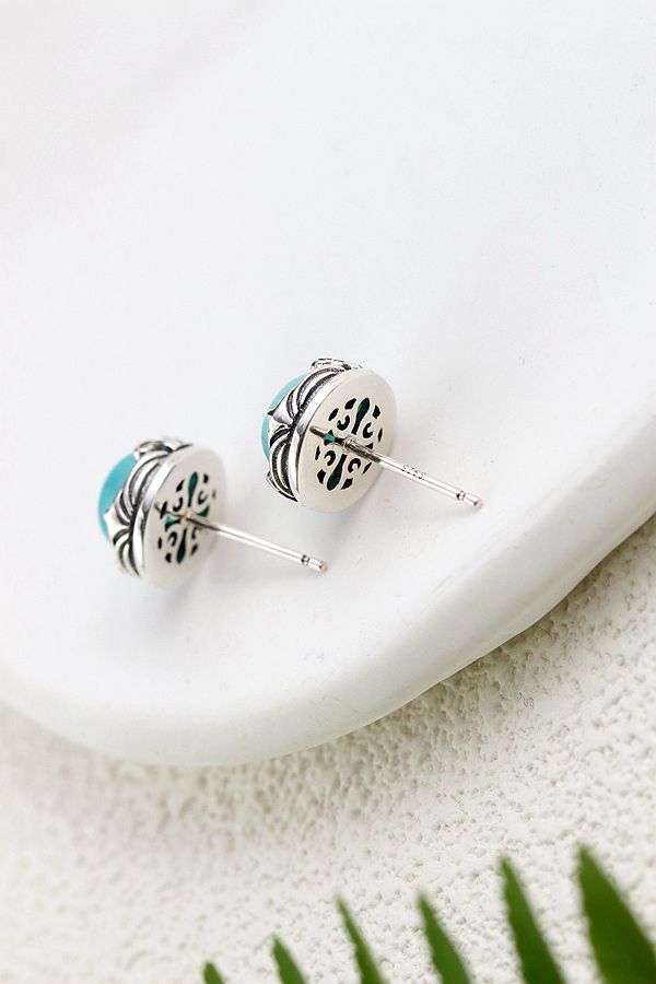 Authentic 925 Sterling Silver Earring Inlaid Natural Amazonite Retro National Style Antique Silver Lady Earring Jewelry Gift