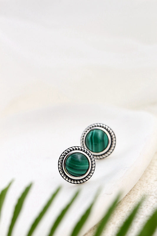 Authentic 925 Sterling Silver Earring Inlaid Natural Malachite Retro National Style Antique Silver Lady Earring Jewelry Gift