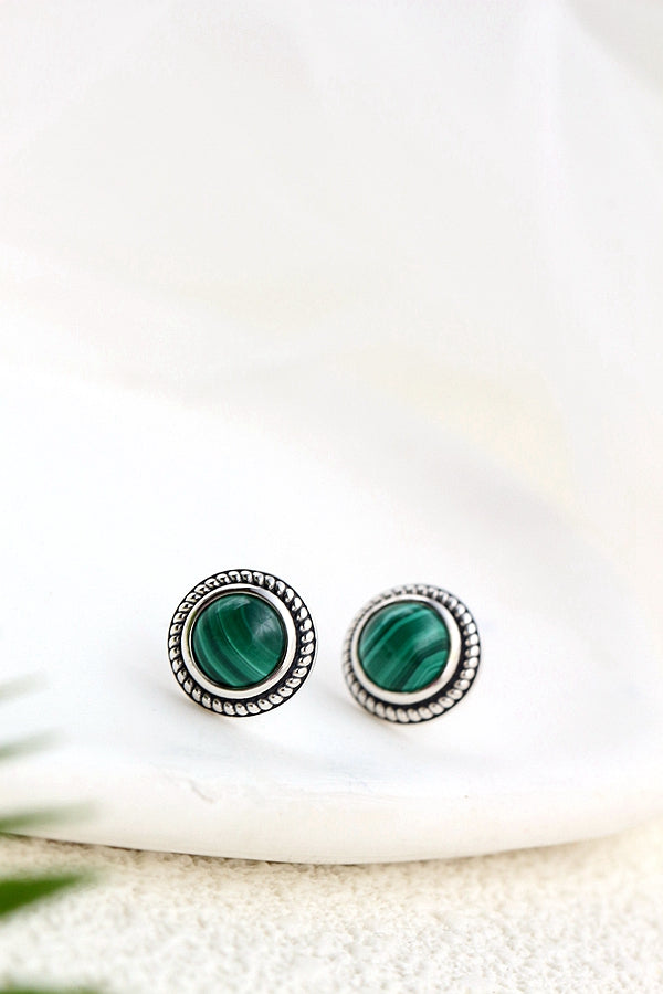 Authentic 925 Sterling Silver Earring Inlaid Natural Malachite Retro National Style Antique Silver Lady Earring Jewelry Gift