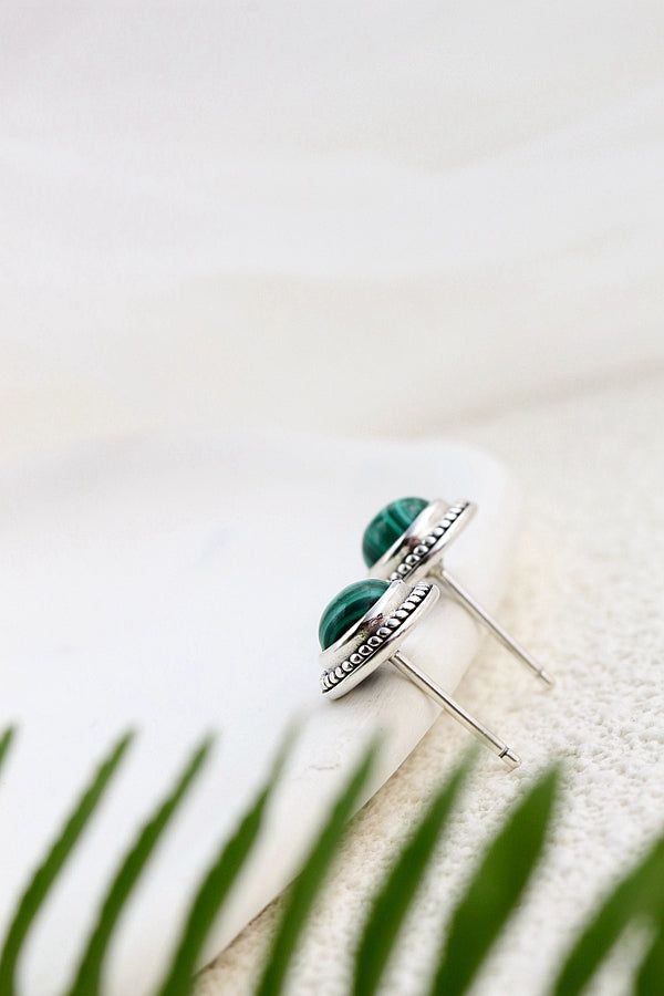 Authentic 925 Sterling Silver Earring Inlaid Natural Malachite Retro National Style Antique Silver Lady Earring Jewelry Gift