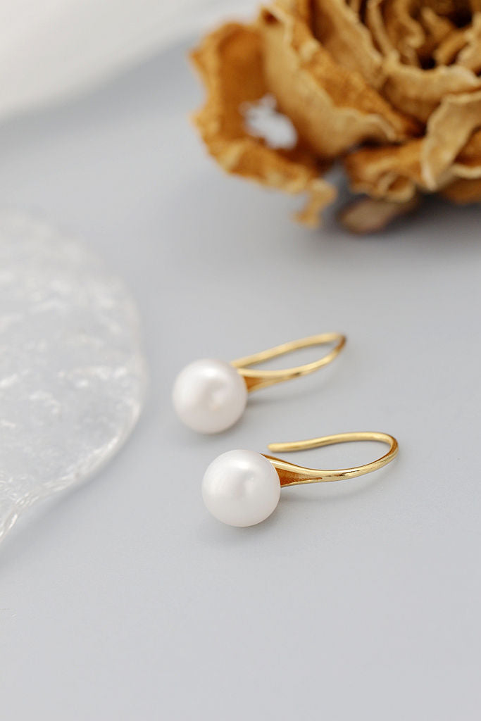 Authentic 925 Sterling Silver Earring Inlaid Natural Freshwater Pearl Fashion Delicate And Simple 18K Gold Plated Earring Gift