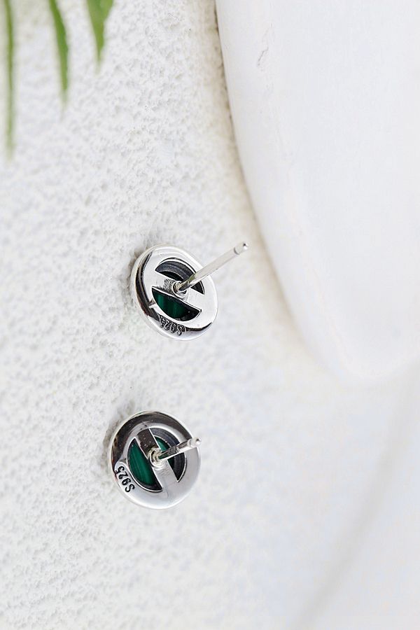 Authentic 925 Sterling Silver Earring Inlaid Natural Malachite Retro National Style Antique Silver Lady Earring Jewelry Gift
