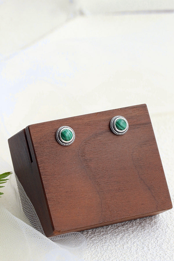 Authentic 925 Sterling Silver Earring Inlaid Natural Malachite Retro National Style Antique Silver Lady Earring Jewelry Gift