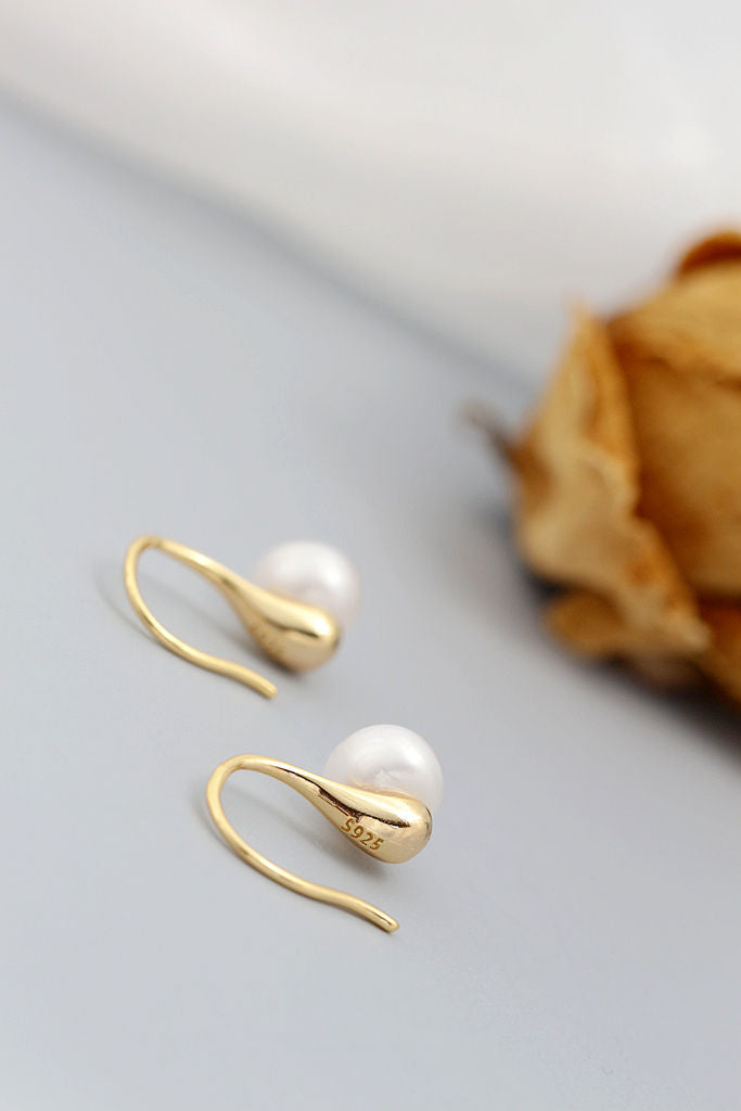 Authentic 925 Sterling Silver Earring Inlaid Natural Freshwater Pearl Fashion Delicate And Simple 18K Gold Plated Earring Gift