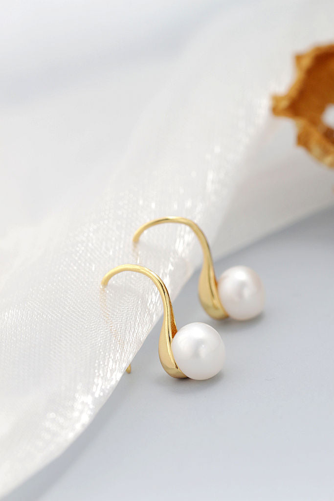 Authentic 925 Sterling Silver Earring Inlaid Natural Freshwater Pearl Fashion Delicate And Simple 18K Gold Plated Earring Gift