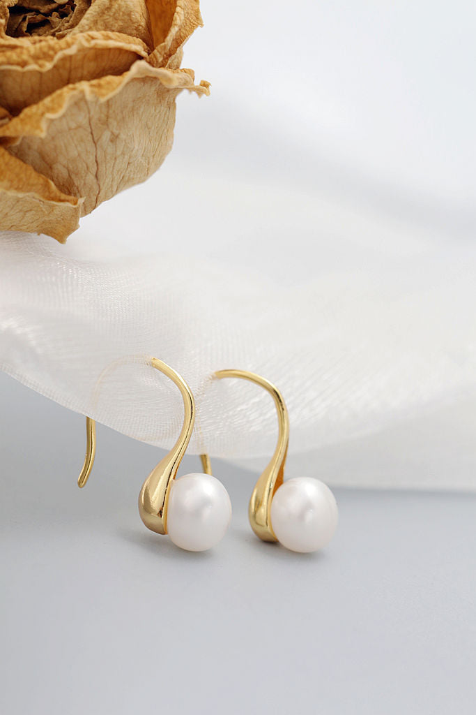 Authentic 925 Sterling Silver Earring Inlaid Natural Freshwater Pearl Fashion Delicate And Simple 18K Gold Plated Earring Gift
