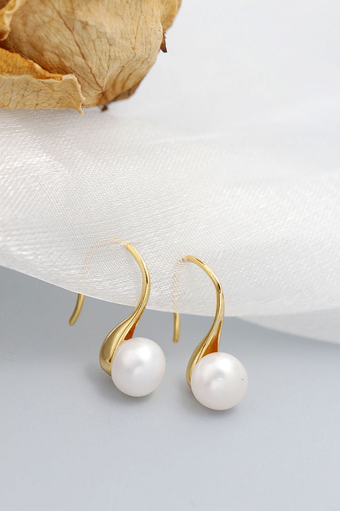 Authentic 925 Sterling Silver Earring Inlaid Natural Freshwater Pearl Fashion Delicate And Simple 18K Gold Plated Earring Gift