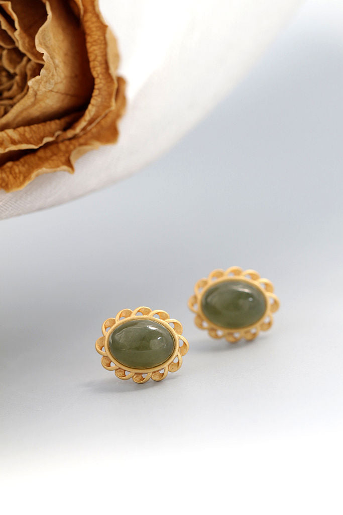 Authentic 925 Sterling Silver Earrings Inlaid Natural Jasper 18K Gold Plated Lady Eardrop Ethnic Style Fine Jewelr Gift