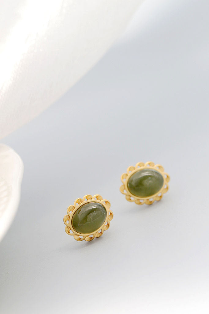 Authentic 925 Sterling Silver Earrings Inlaid Natural Jasper 18K Gold Plated Lady Eardrop Ethnic Style Fine Jewelr Gift