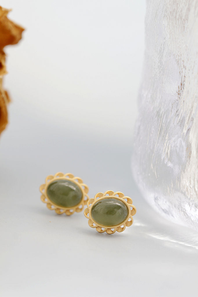 Authentic 925 Sterling Silver Earrings Inlaid Natural Jasper 18K Gold Plated Lady Eardrop Ethnic Style Fine Jewelr Gift