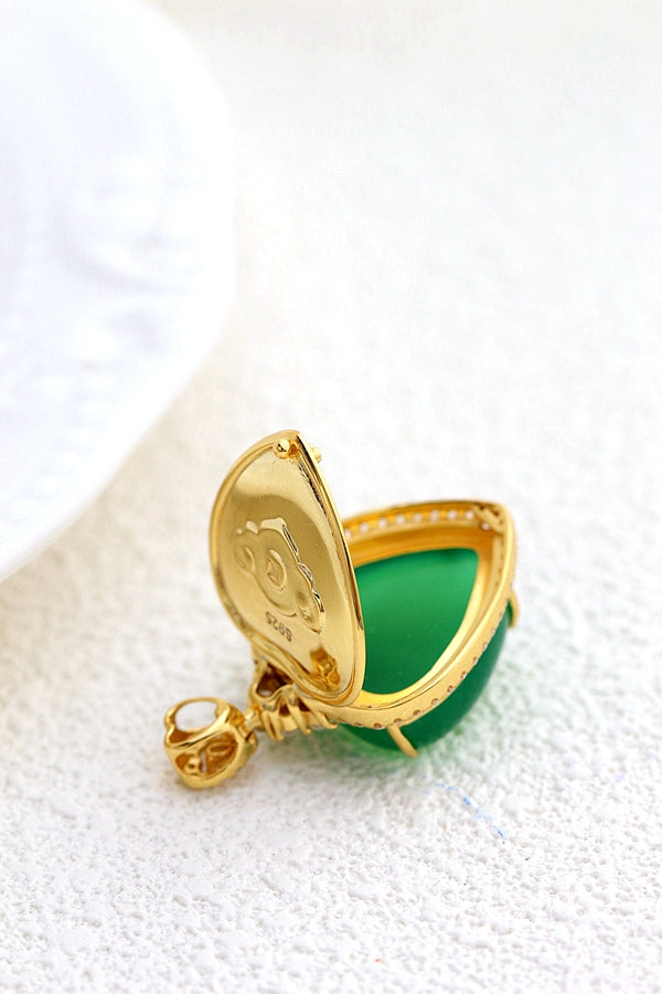 Authentic 925 Sterling Silver Pendant Inlaid Natural Green Chalcedony Heart Shaped 18K Gold Plated Pendants Lady Jewelry Gift