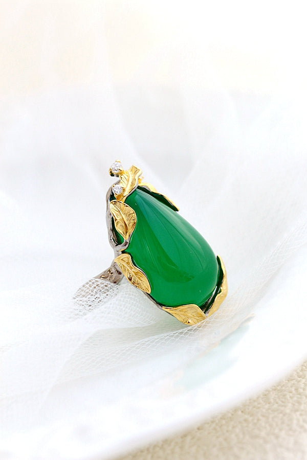 Authentic 925 Sterling Silver Rings Inlaid Natural Green Chalcedony Retro Creative Opening Ring Lady National Style Jewelry Gift
