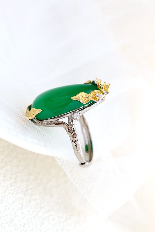 Authentic 925 Sterling Silver Rings Inlaid Natural Green Chalcedony Retro Creative Opening Ring Lady National Style Jewelry Gift