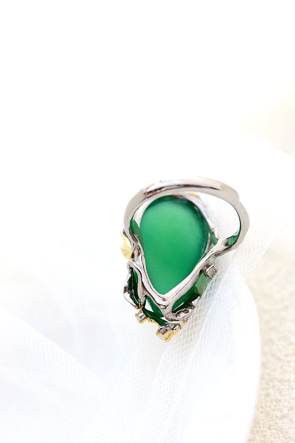 Authentic 925 Sterling Silver Rings Inlaid Natural Green Chalcedony Retro Creative Opening Ring Lady National Style Jewelry Gift