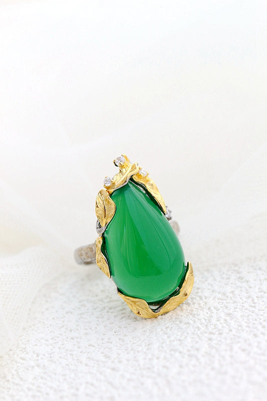 Authentic 925 Sterling Silver Rings Inlaid Natural Green Chalcedony Retro Creative Opening Ring Lady National Style Jewelry Gift