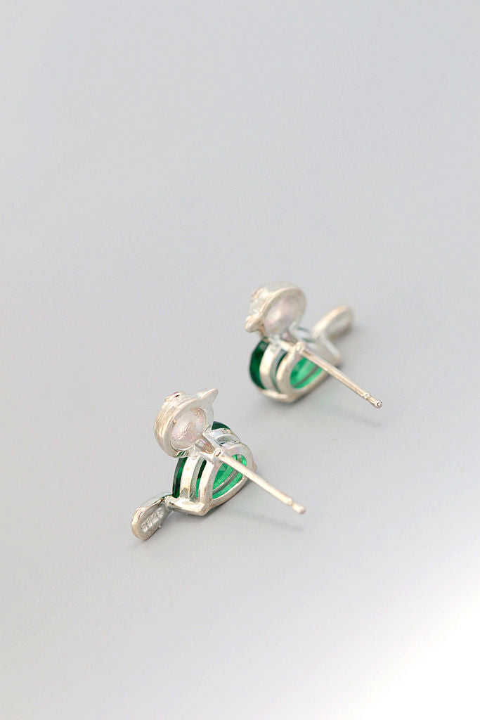 Authentic 925 Sterling Silver Earstuds Inlaid Green Rhinestone Lovable Little Birdie Earring Women Fashion Style Jewelry Gift