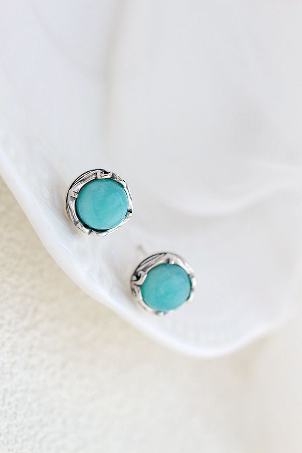 Authentic 925 Sterling Silver Earring Inlaid Natural Amazonite Retro National Style Antique Silver Lady Earring Jewelry Gift